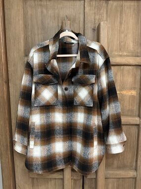 Brown Black White Plaid Shacket